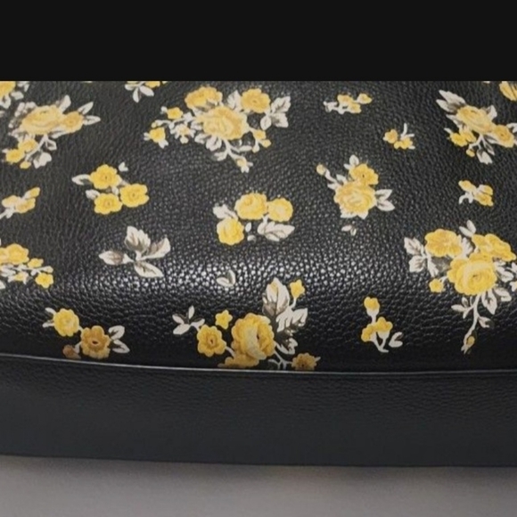 Coach Black Leather Satchel with Yellow Floral Print - Picture 4 of 6